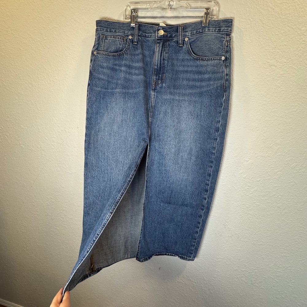 Madewell Denim Midi Skirt Medium Wash Front Slit Cotton Size 29 CKP482132694 - Picture 4 of 14